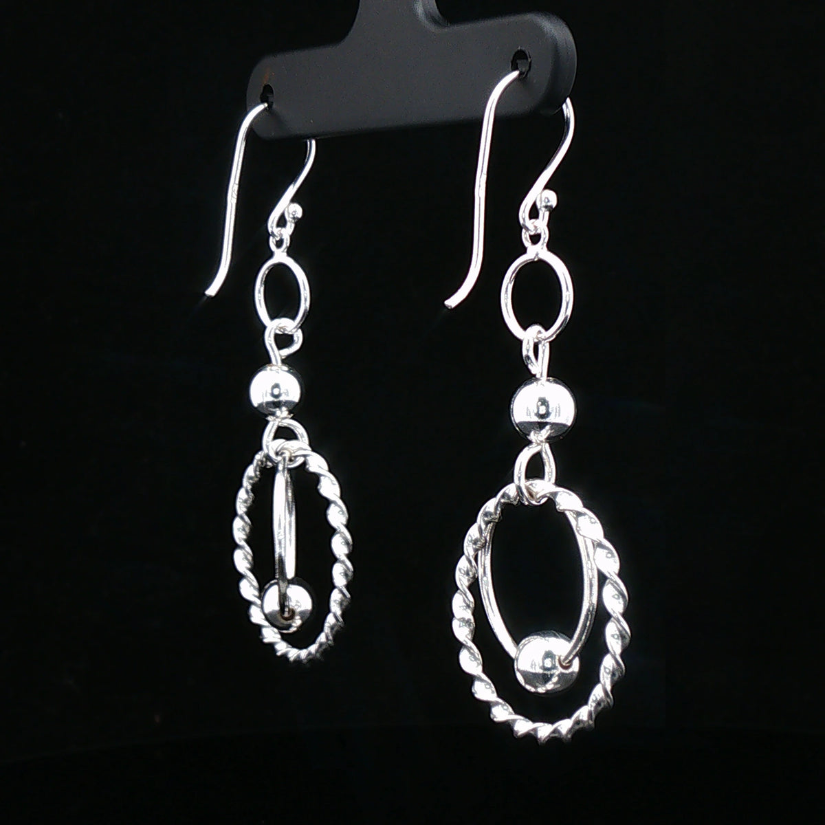 Silver Double Circle Drop Earrings