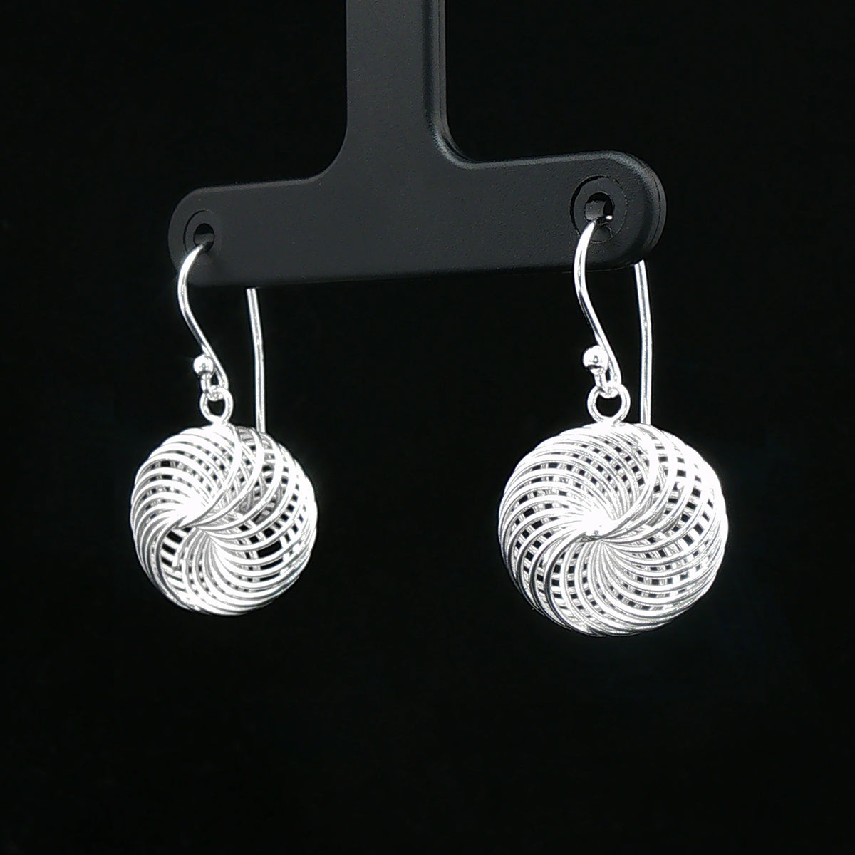 Silver Spiral Mesh Drop Earrings