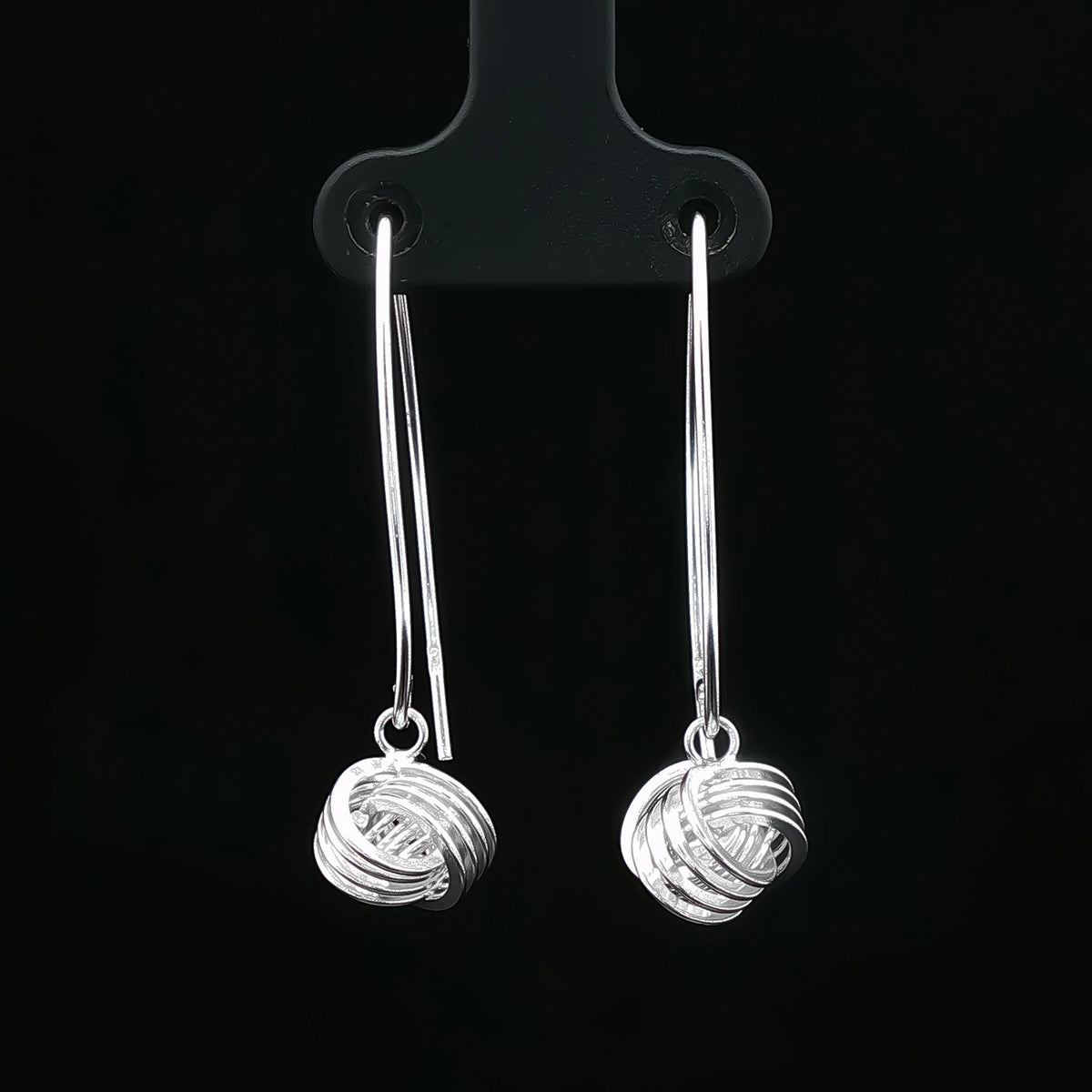 Silver Orbit Knot Drop Earrings