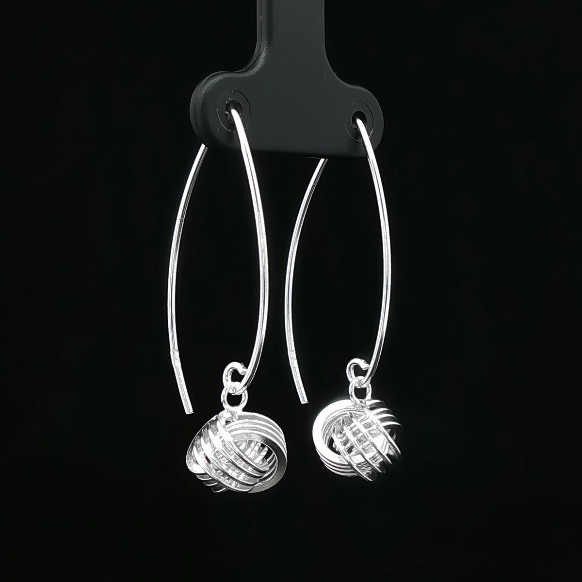 Silver Orbit Knot Drop Earrings