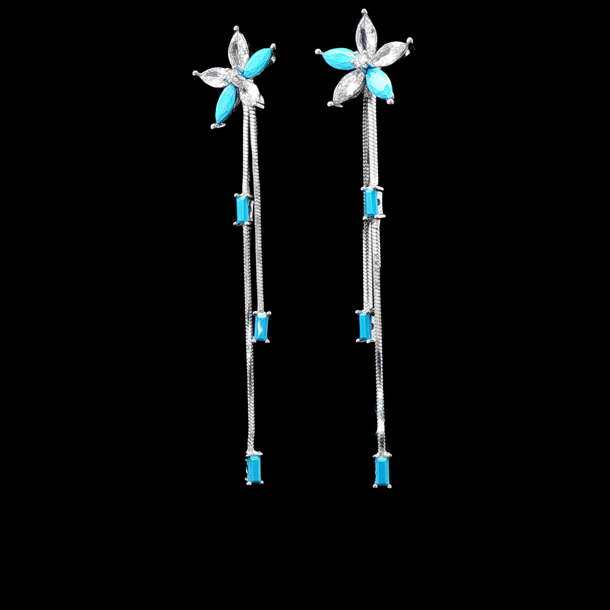 Aqua Bloom Long Drop Earrings