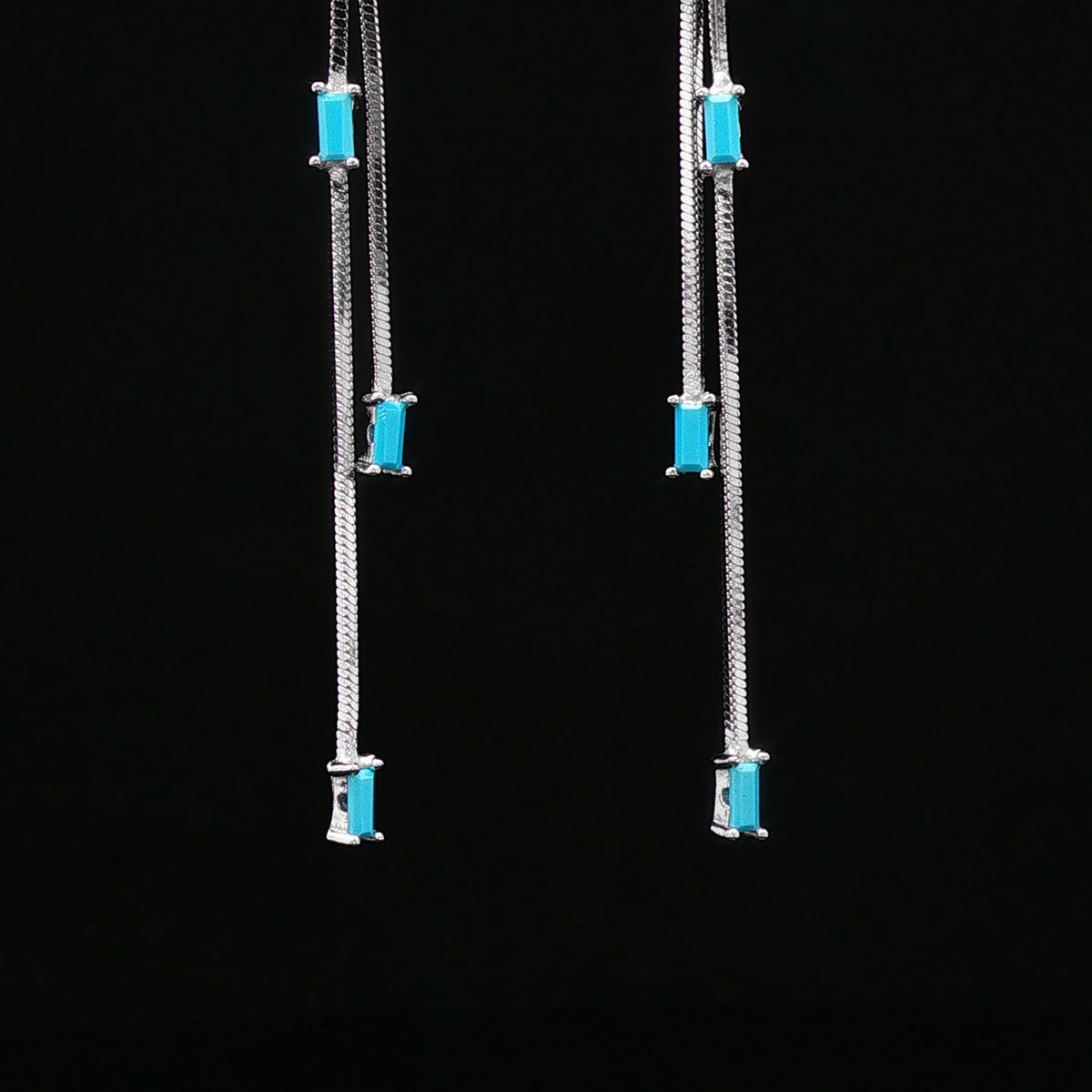 Aqua Bloom Long Drop Earrings