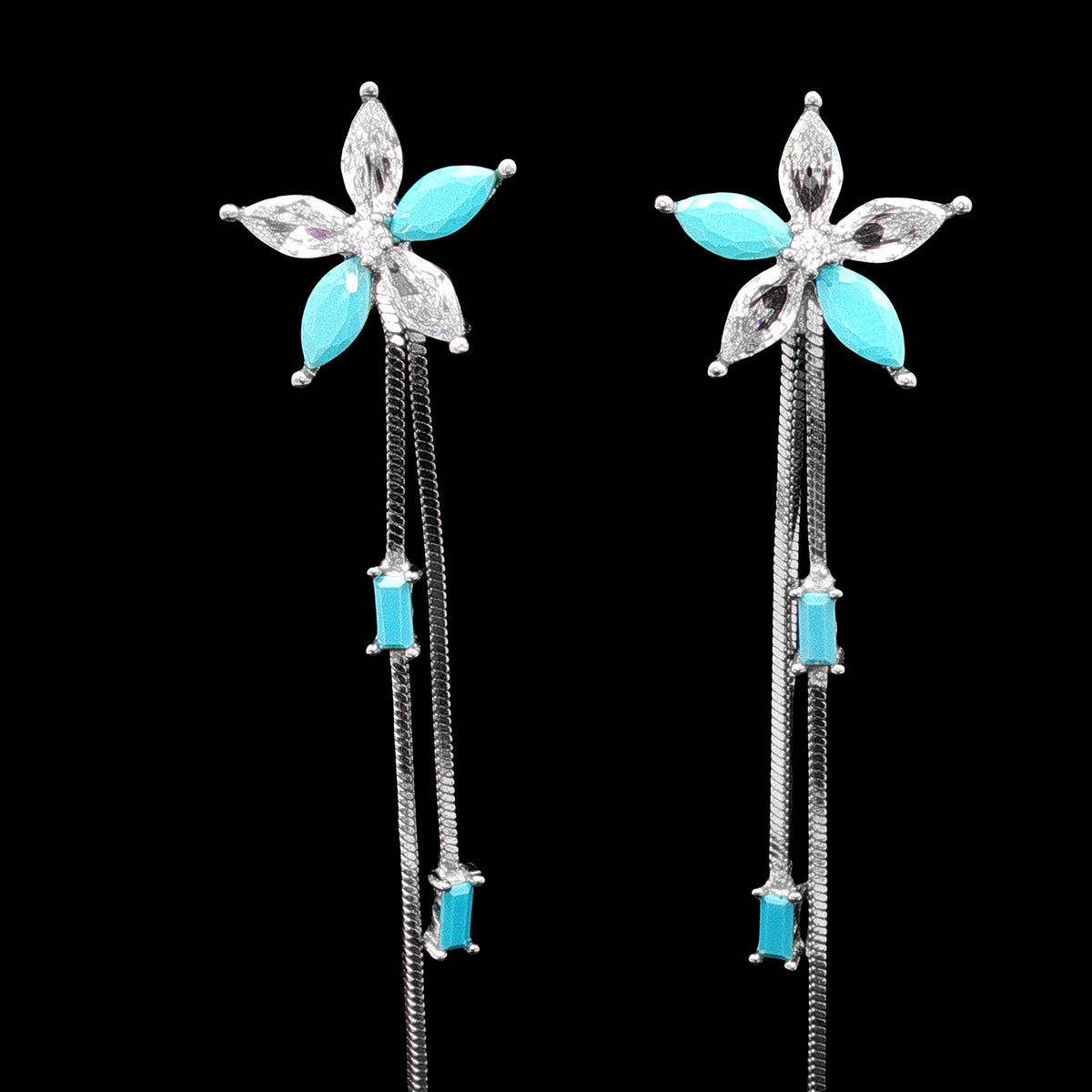 Aqua Bloom Long Drop Earrings