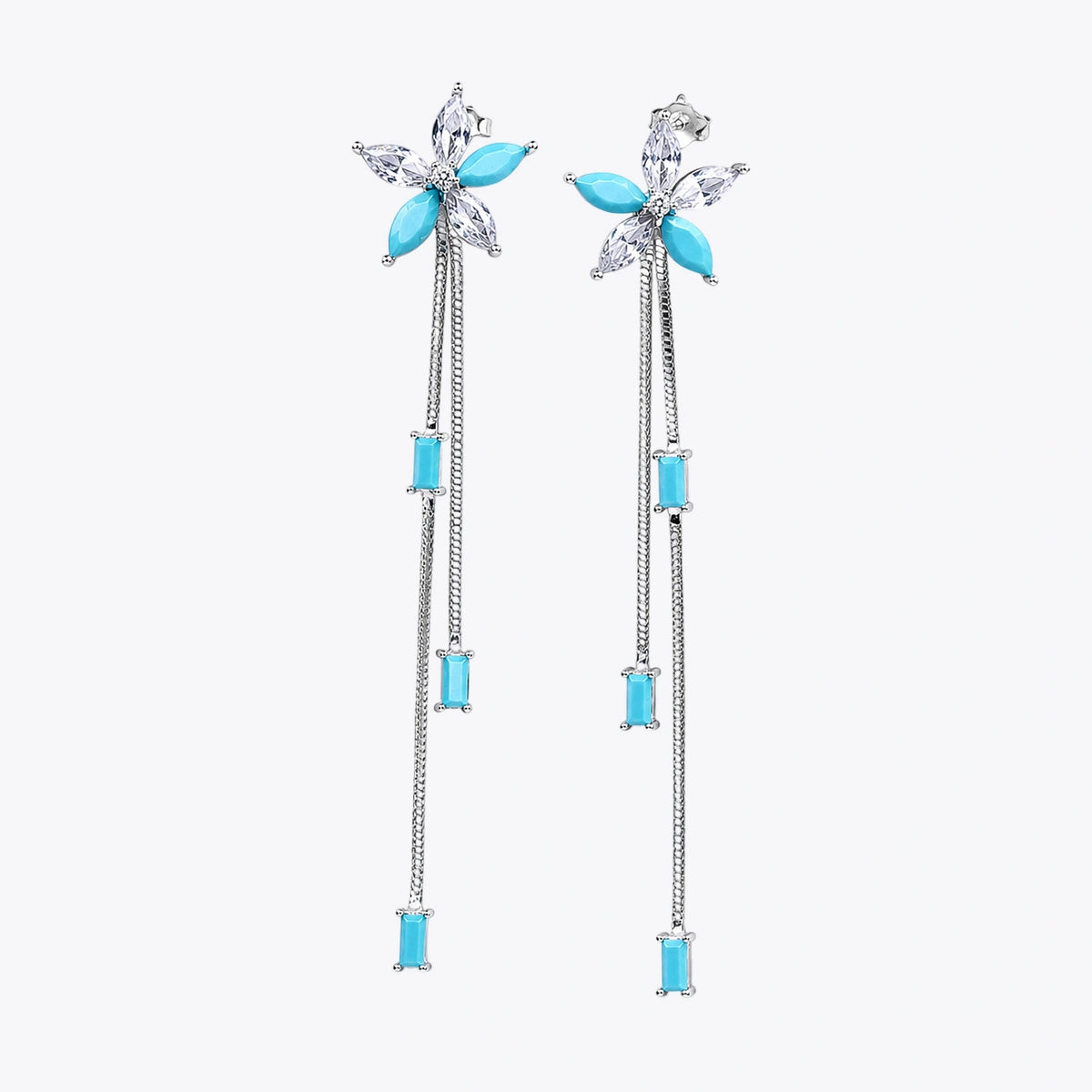 Aqua Bloom Long Drop Earrings