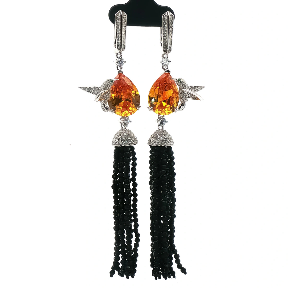 Golden Teardrop Black Tassel Earrings