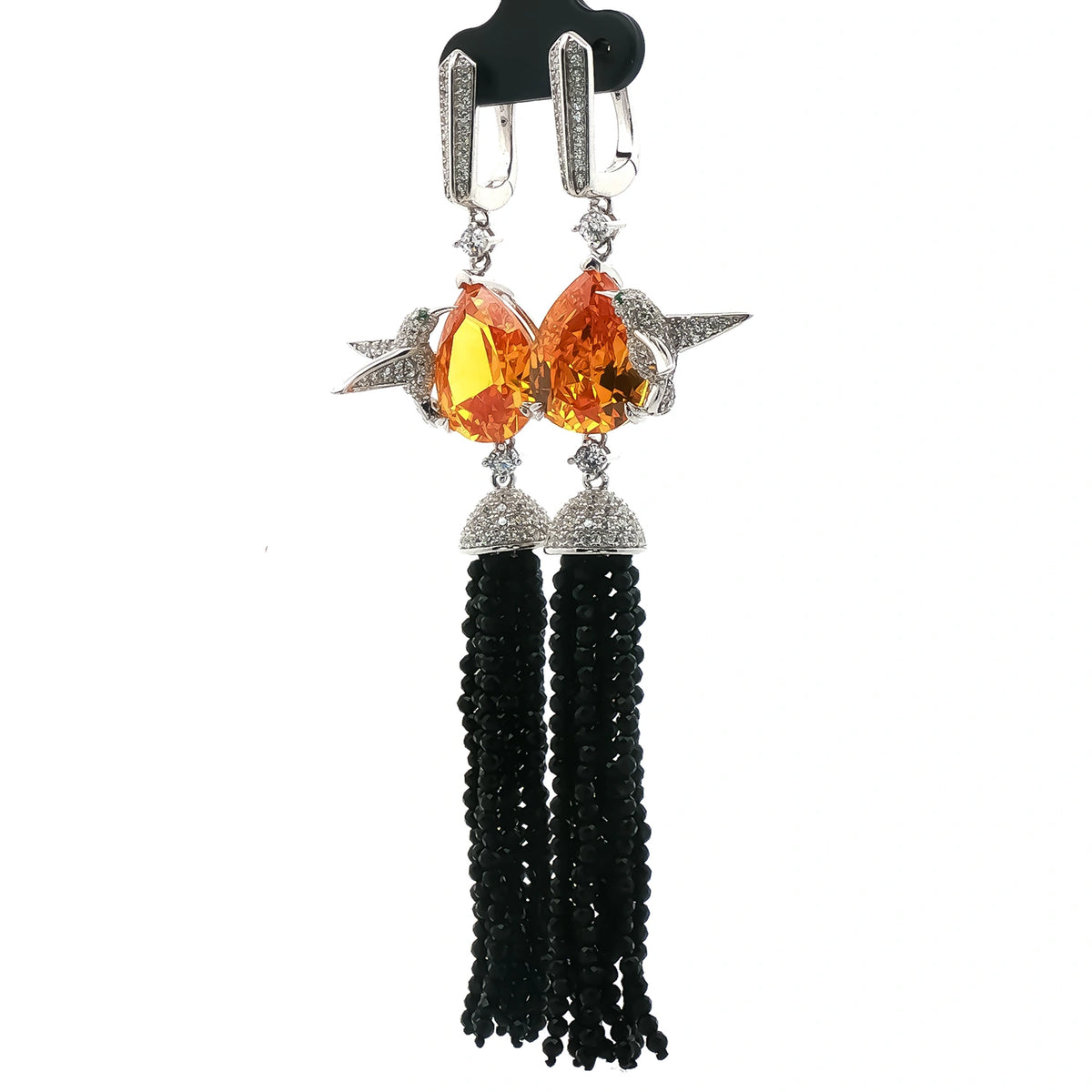 Golden Teardrop Black Tassel Earrings