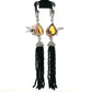 Golden Teardrop Black Tassel Earrings