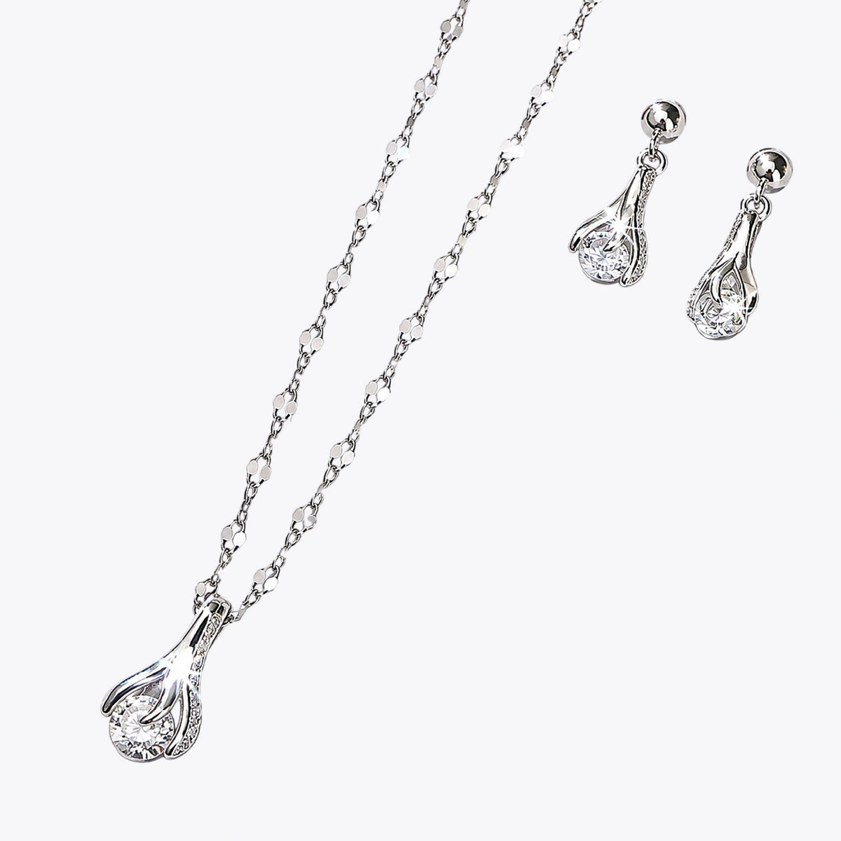 Teardrop Grace Silver Necklace & Earring Combo Set