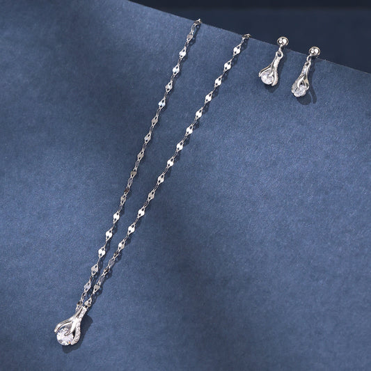 Teardrop Grace Silver Necklace & Earring Combo Set