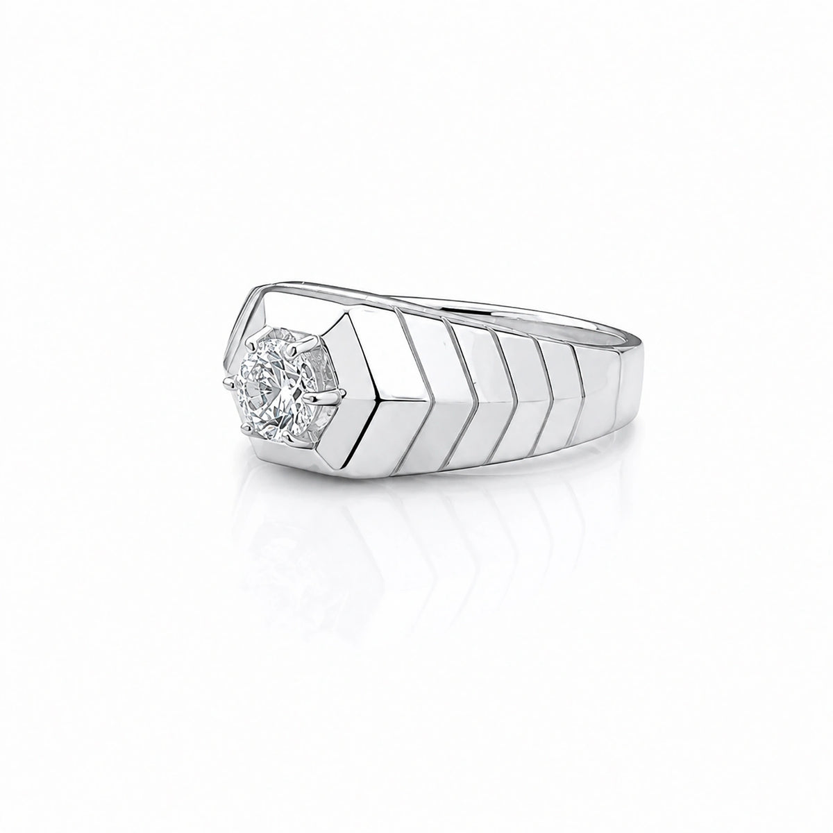 The Alencia Urban Chevron Solitaire Silver Ring