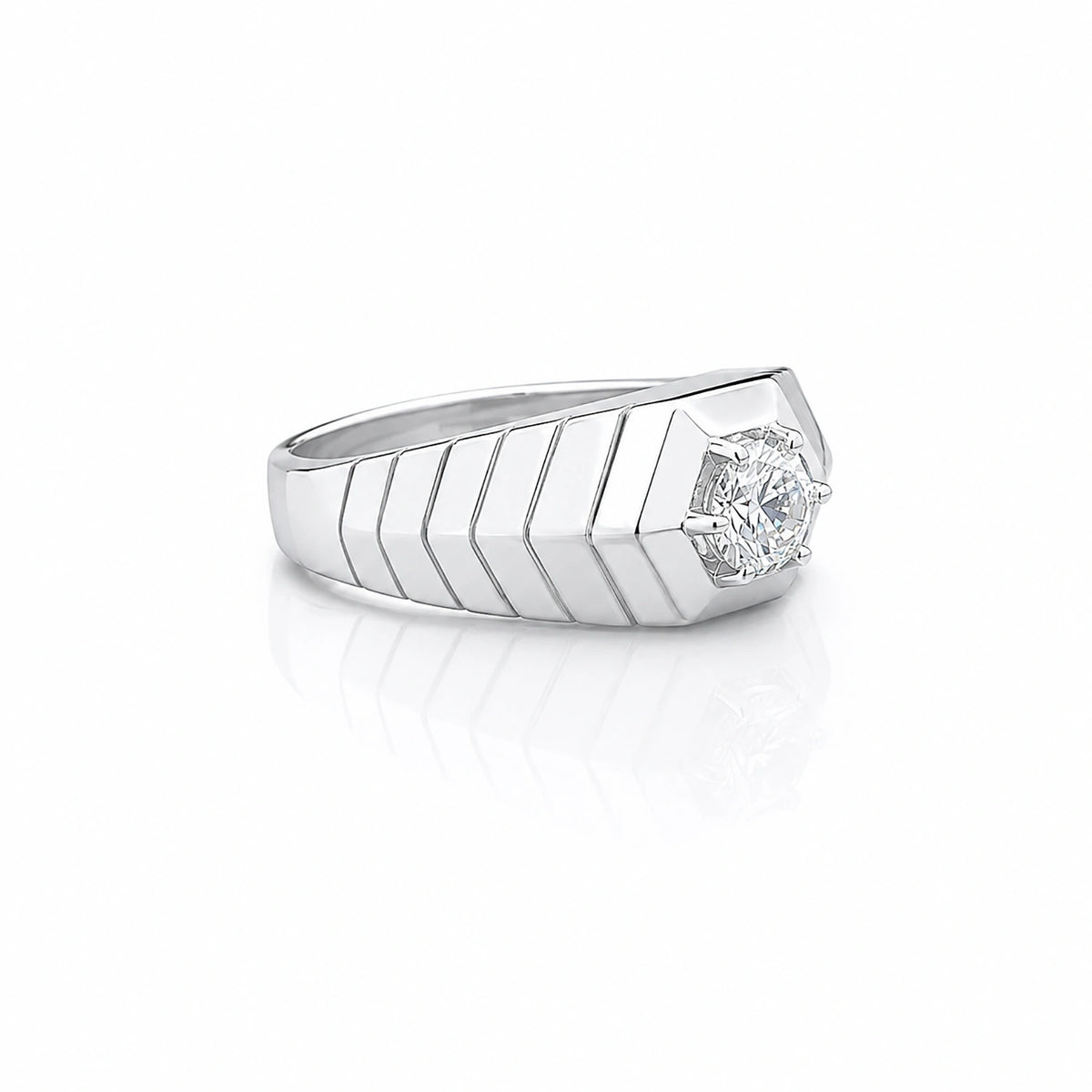 The Alencia Urban Chevron Solitaire Silver Ring