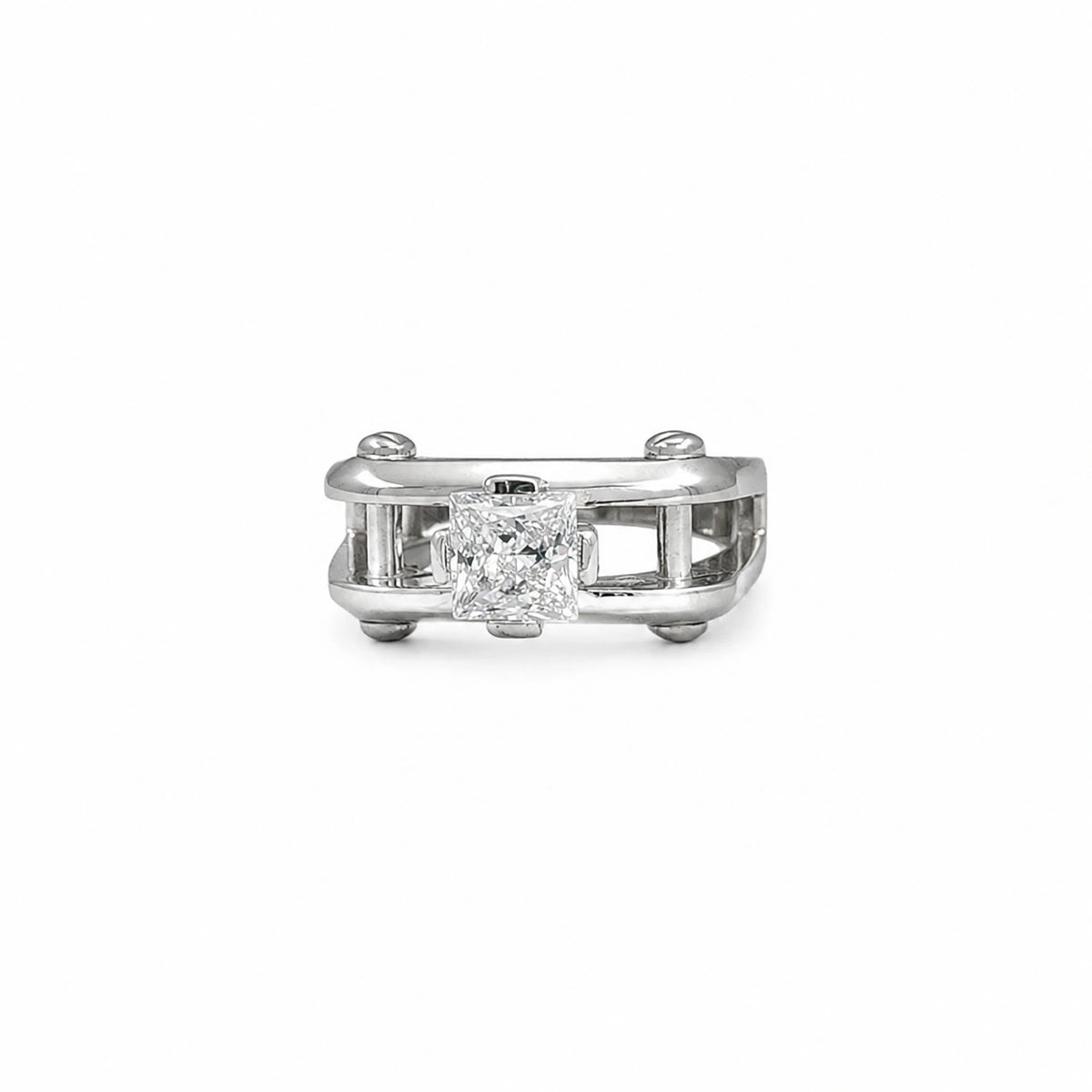 The Alencia Urban Industrial Cage Solitaire Silver Ring