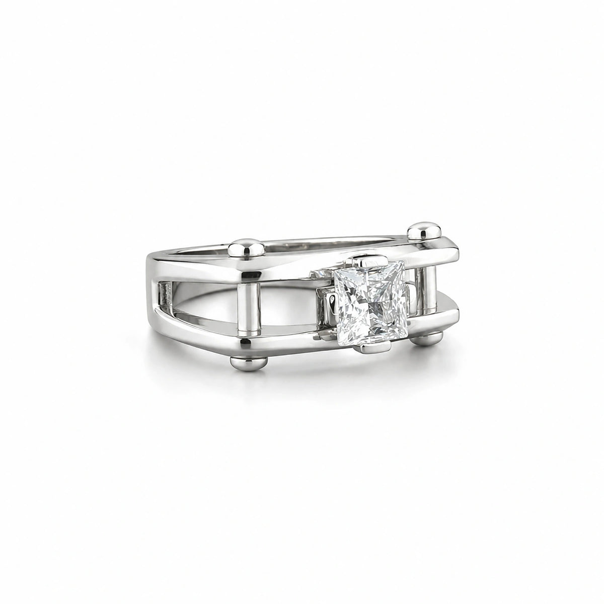 The Alencia Urban Industrial Cage Solitaire Silver Ring