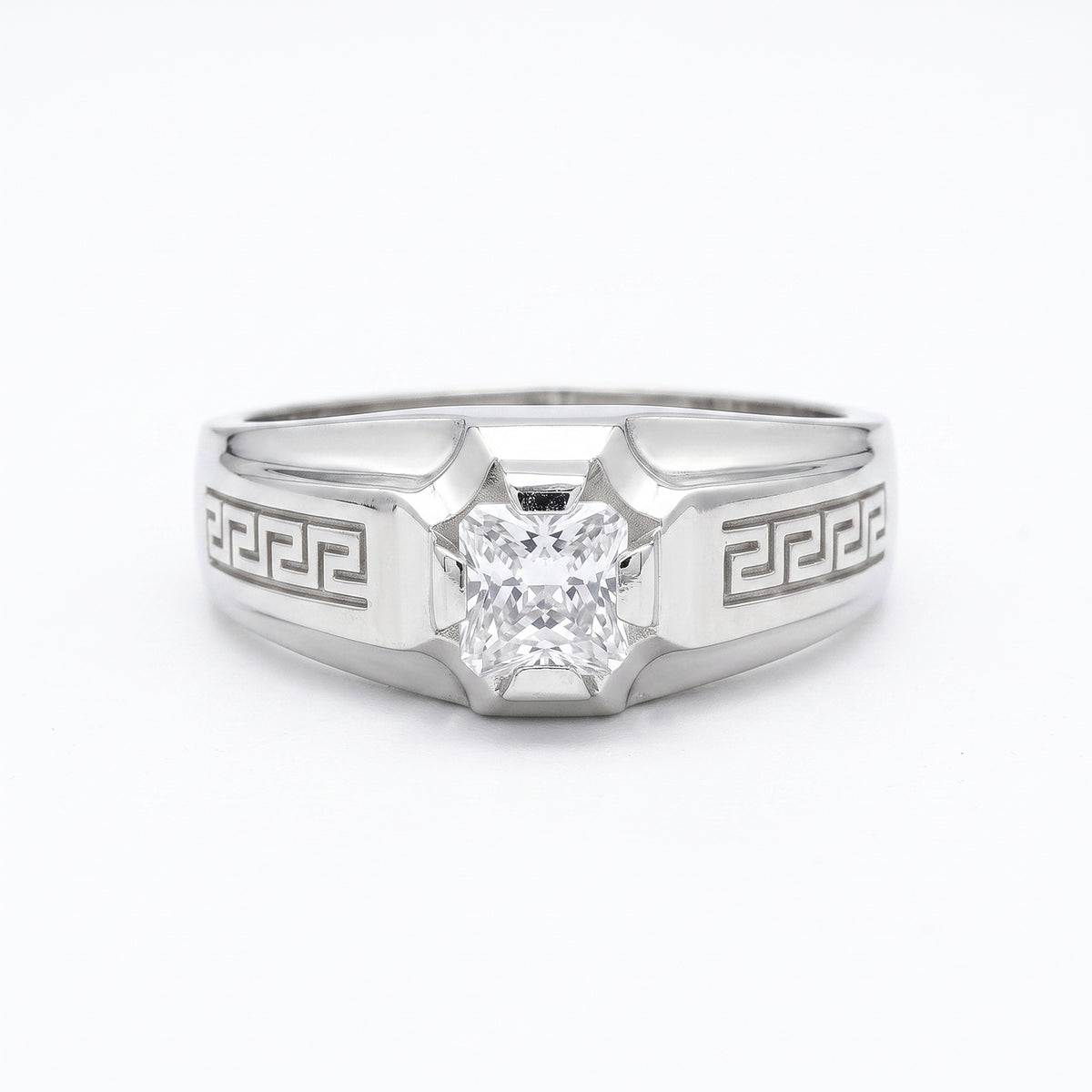 The Alencia Urban Greek Key Solitaire Silver Ring