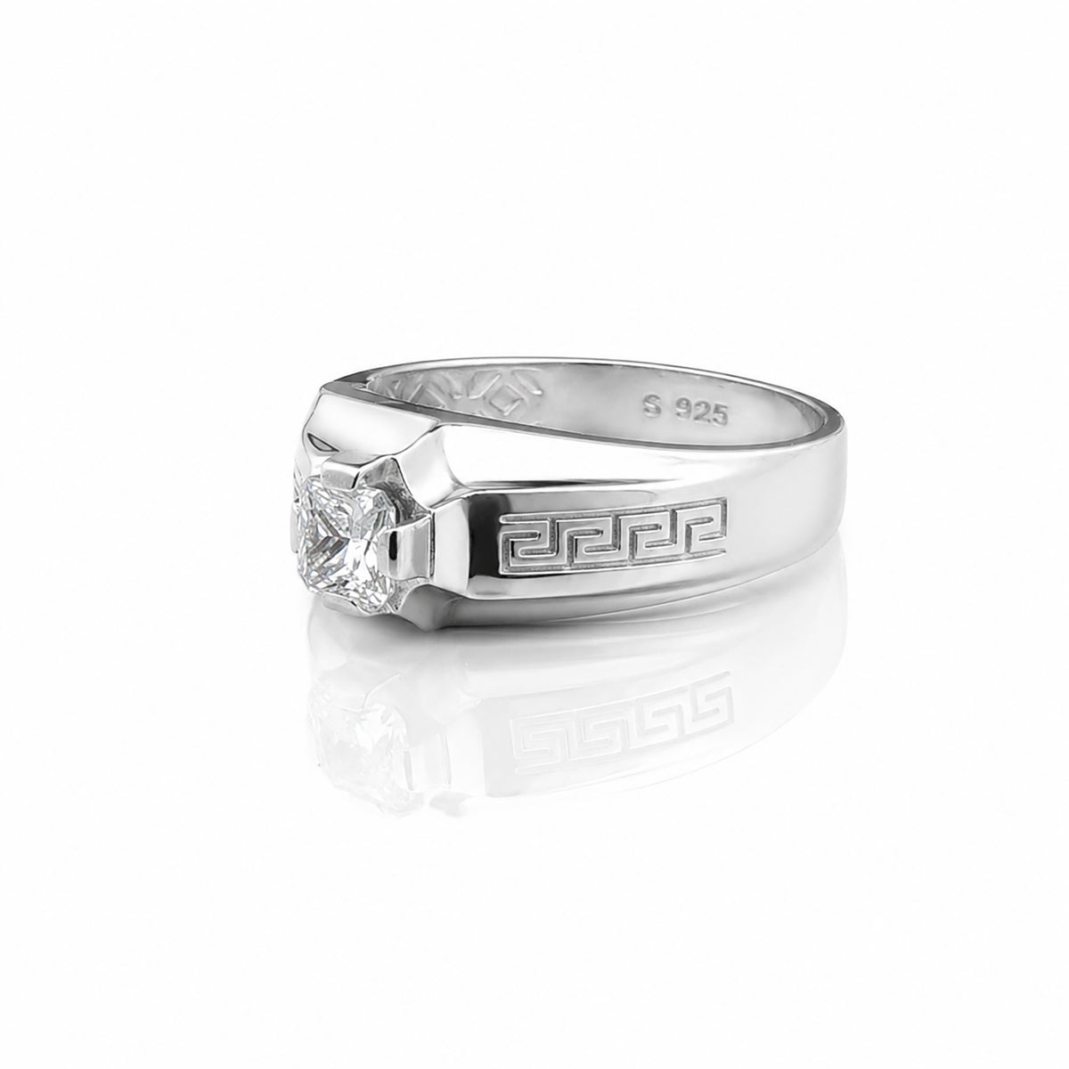 The Alencia Urban Greek Key Solitaire Silver Ring