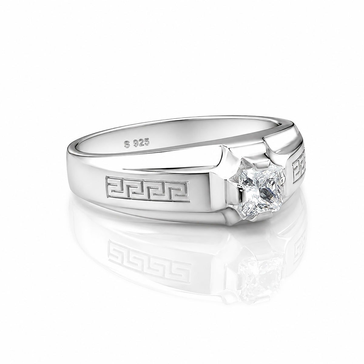 The Alencia Urban Greek Key Solitaire Silver Ring