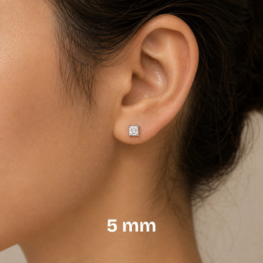 Square Solitaire Crystal Stud Earrings