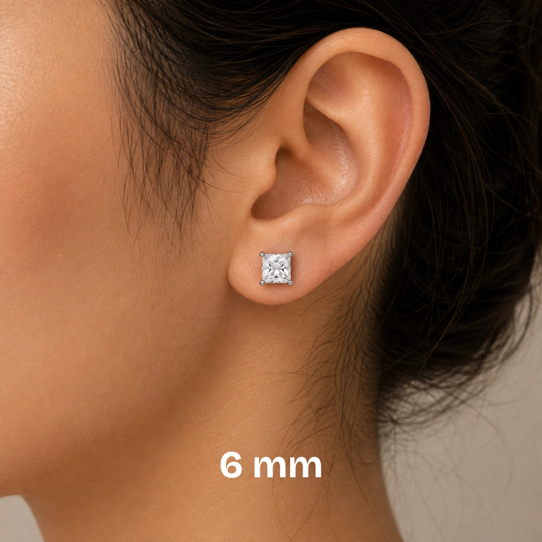 Square Solitaire Crystal Stud Earrings