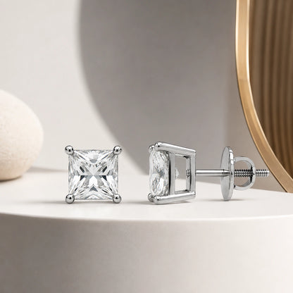 Square Solitaire Crystal Stud Earrings
