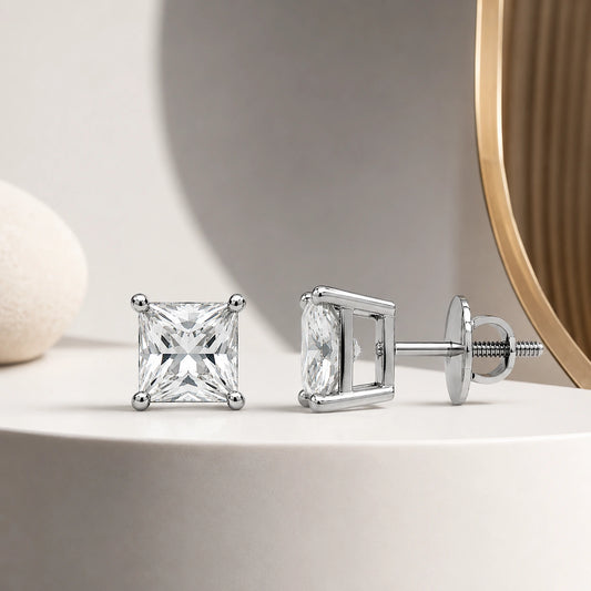 Square Solitaire Crystal Stud Earrings