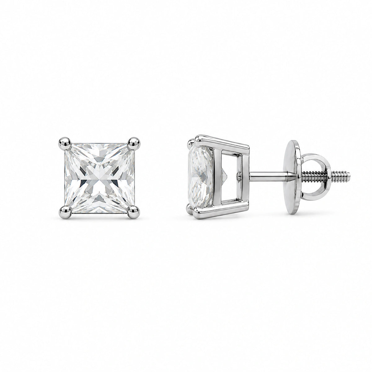 Square Solitaire Crystal Stud Earrings