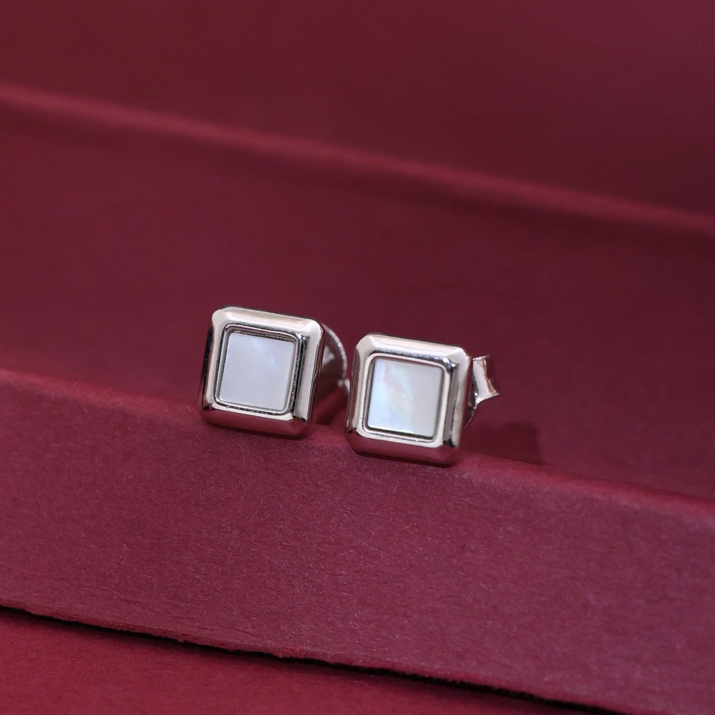 Luna Square Silver Stud Earrings image 0