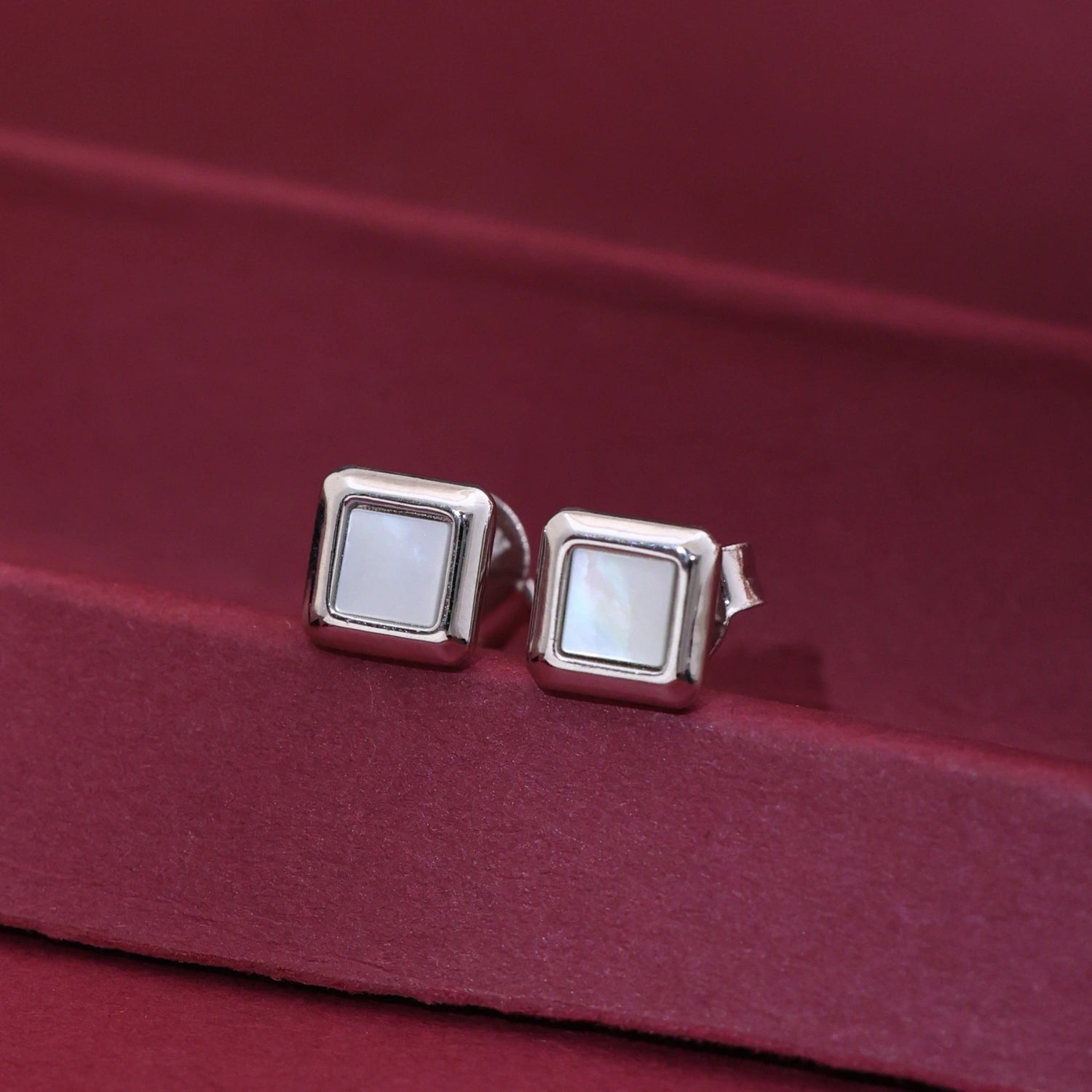 Luna Square Silver Stud Earrings image 0