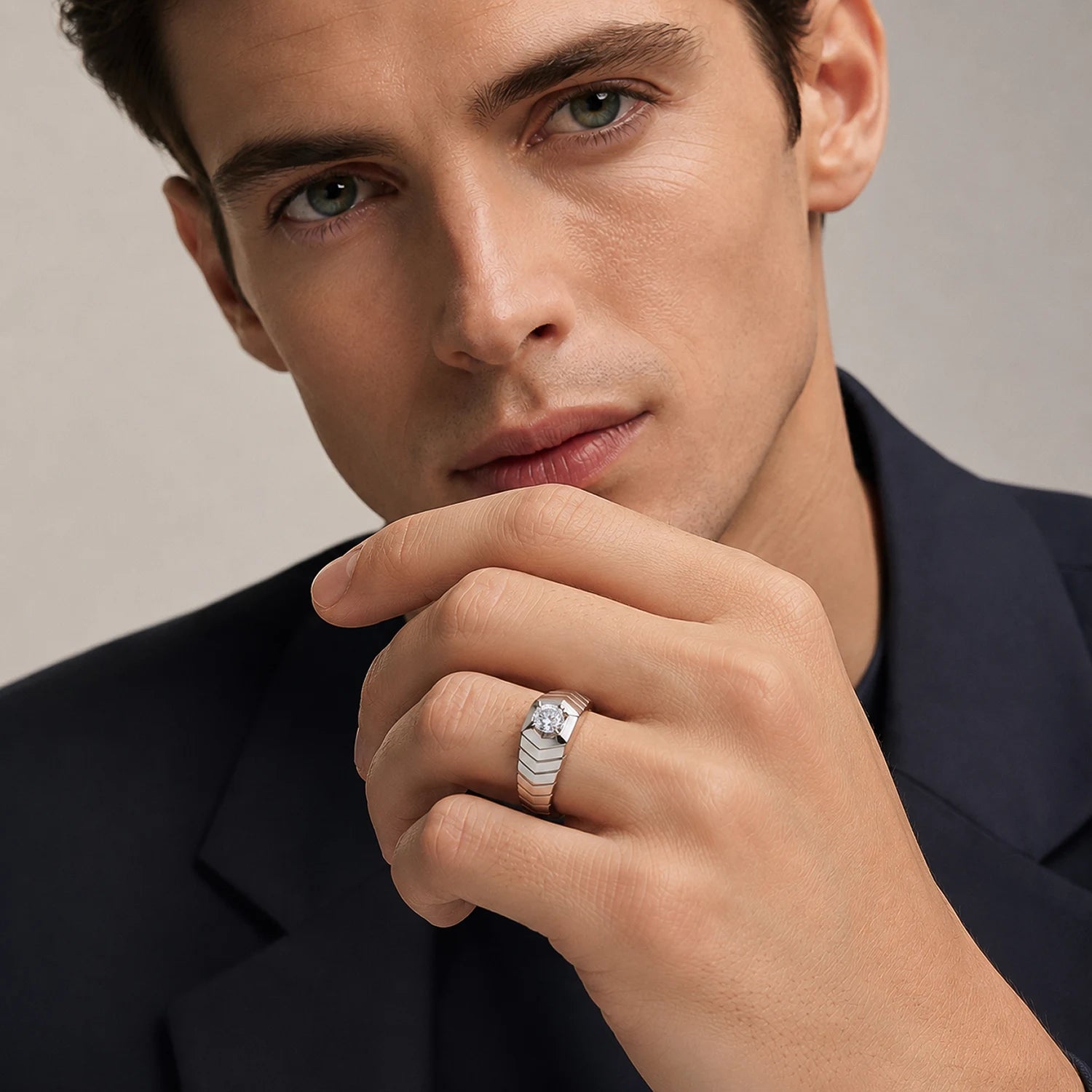 The Alencia Urban Chevron Solitaire Silver Ring image 1