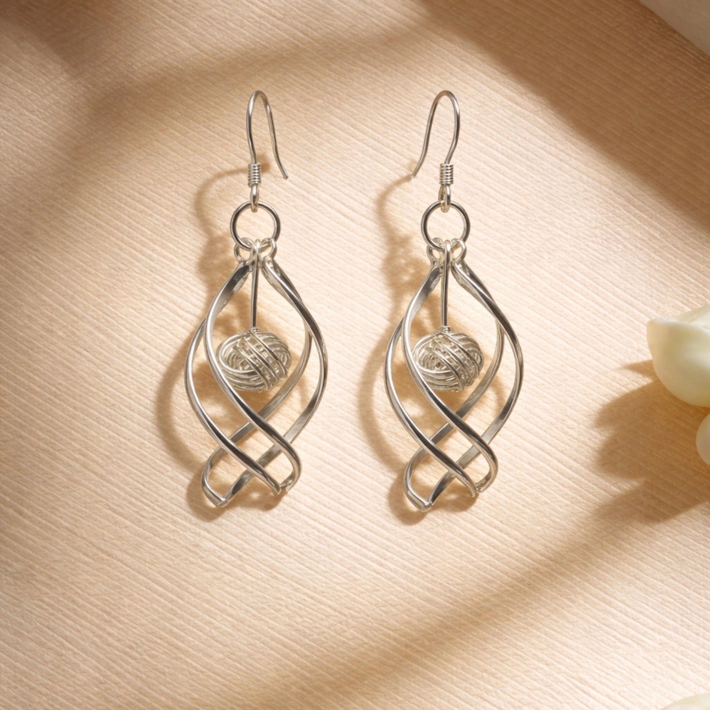 Silver Swirl Ball Drop Earrings image 0