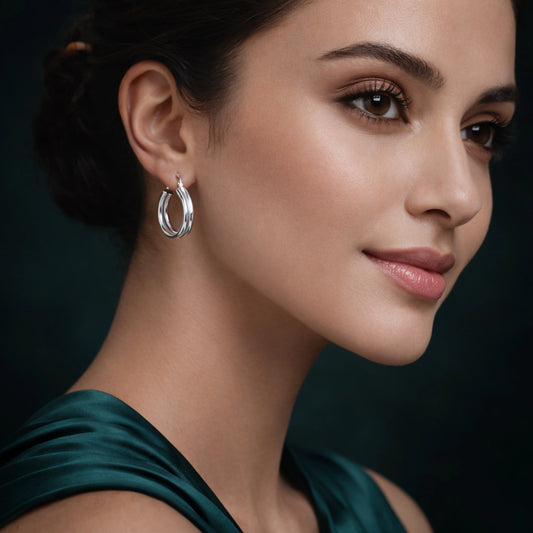 Silver Dual-Line Hoop Earrings image 1