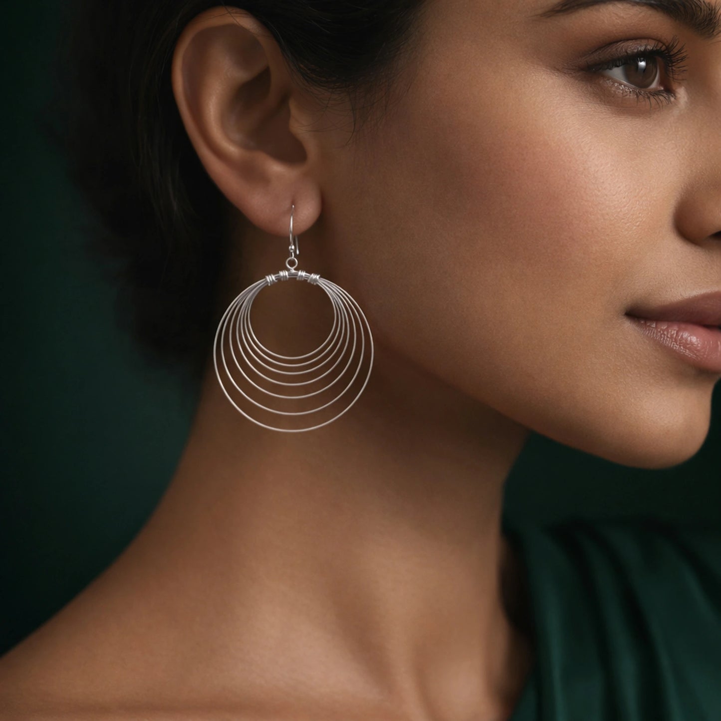 Silver Multi-Layer Hoop Drop Earrings image 1