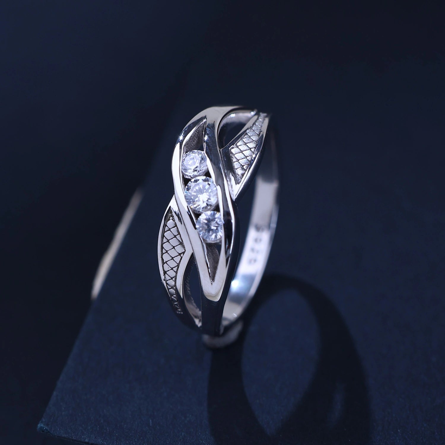 The Alencia Urban Serenade Textured Tri-Stone Bypass Ring image 0
