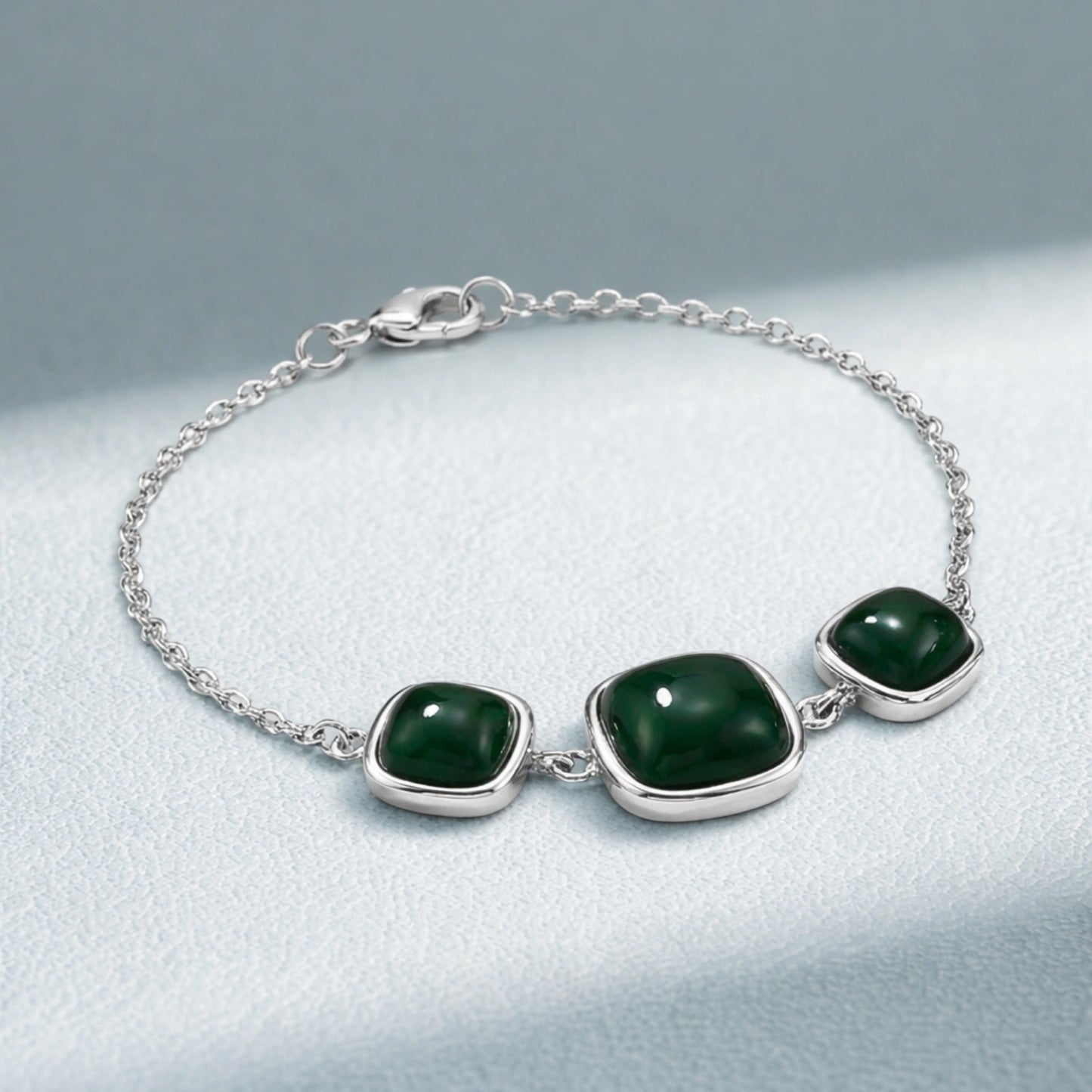 Emerald Green Square Stone Silver Bracelet image 0