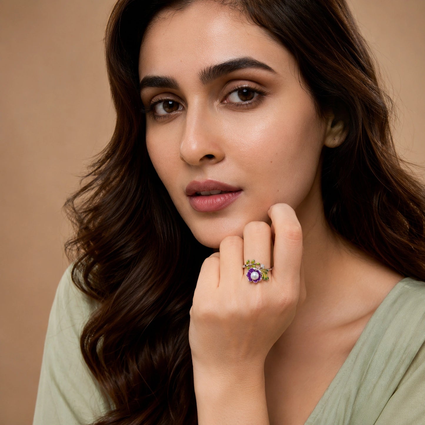 Emerald Bloom Floral Statement Ring image 1