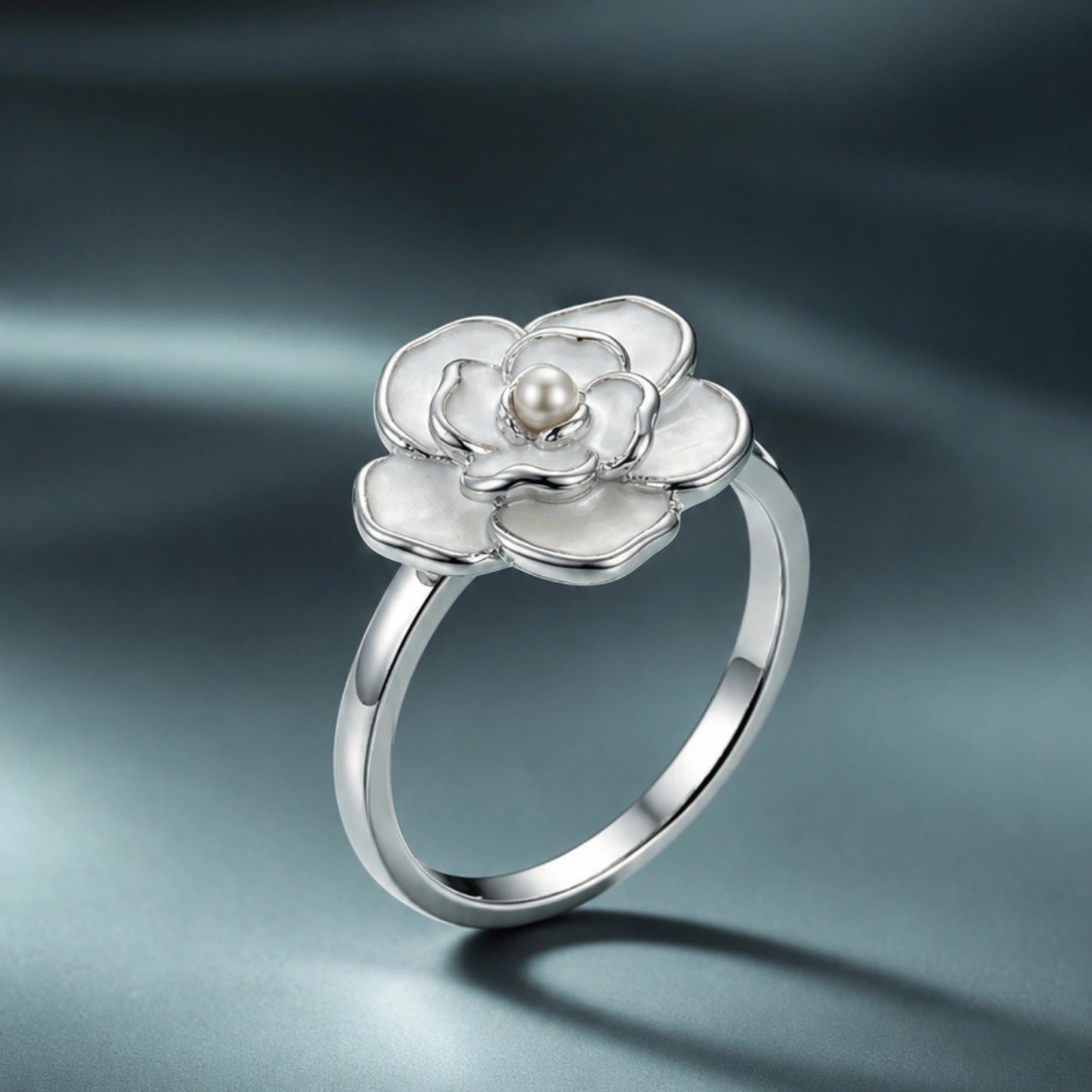 Pearl Bloom Silver Floral Ring image 0