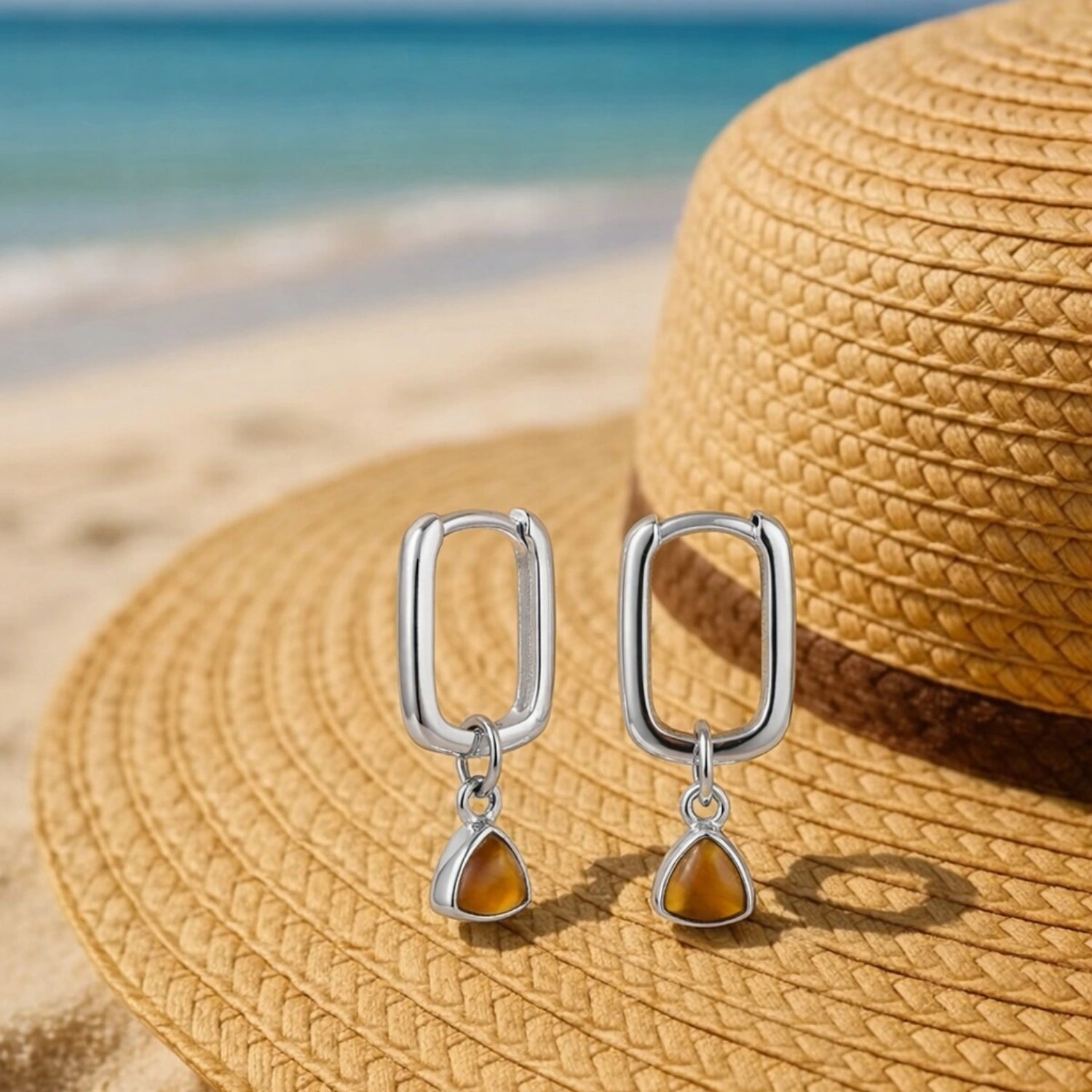 Amber Drop Rectangle Hoop Earrings image 0