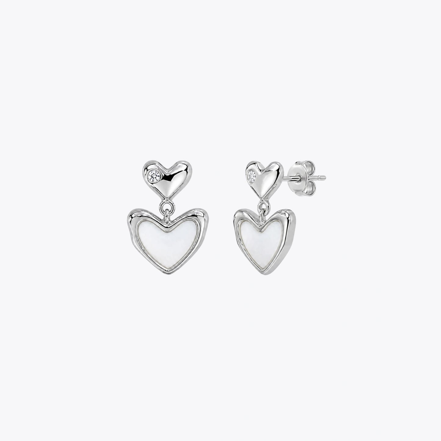 Silver Double Heart Drop Earrings image 2