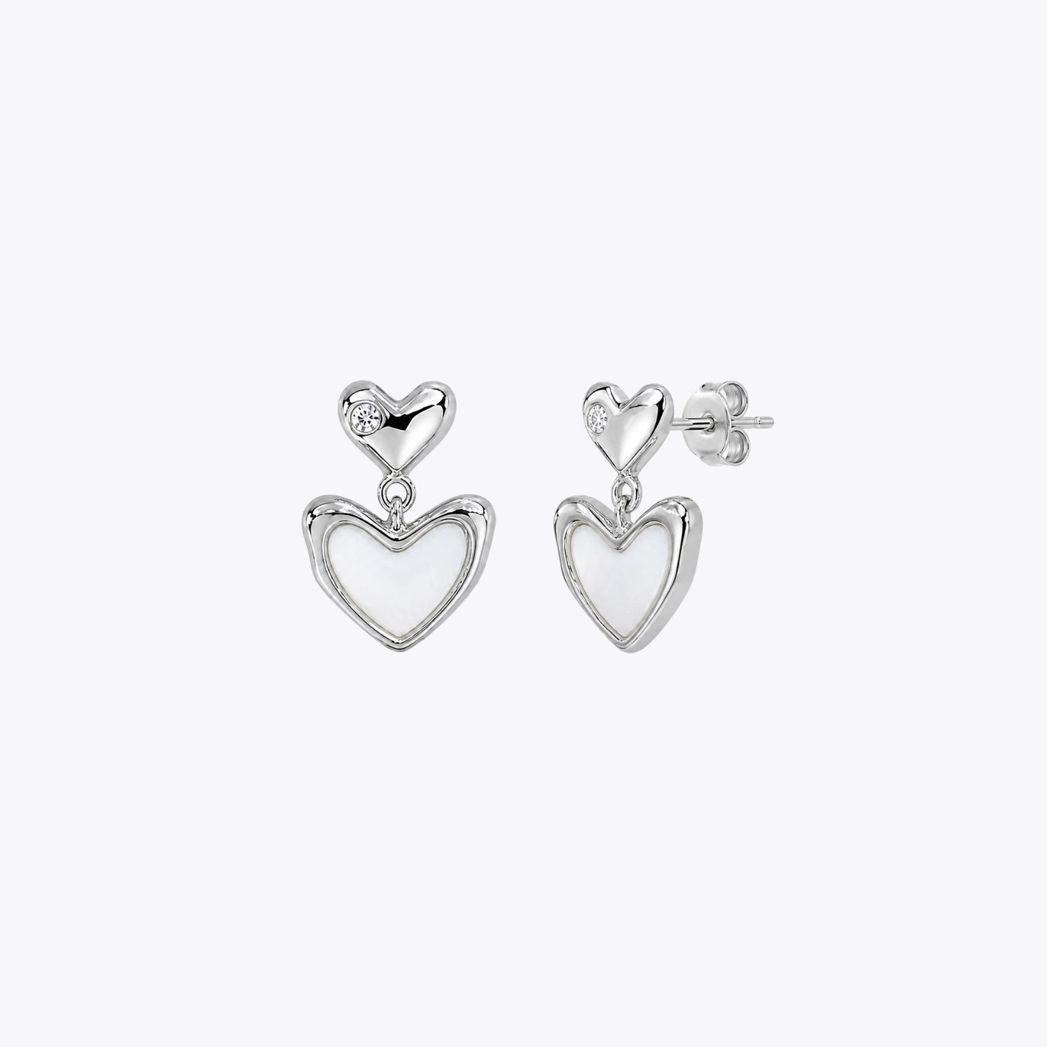 Silver Double Heart Drop Earrings image 2