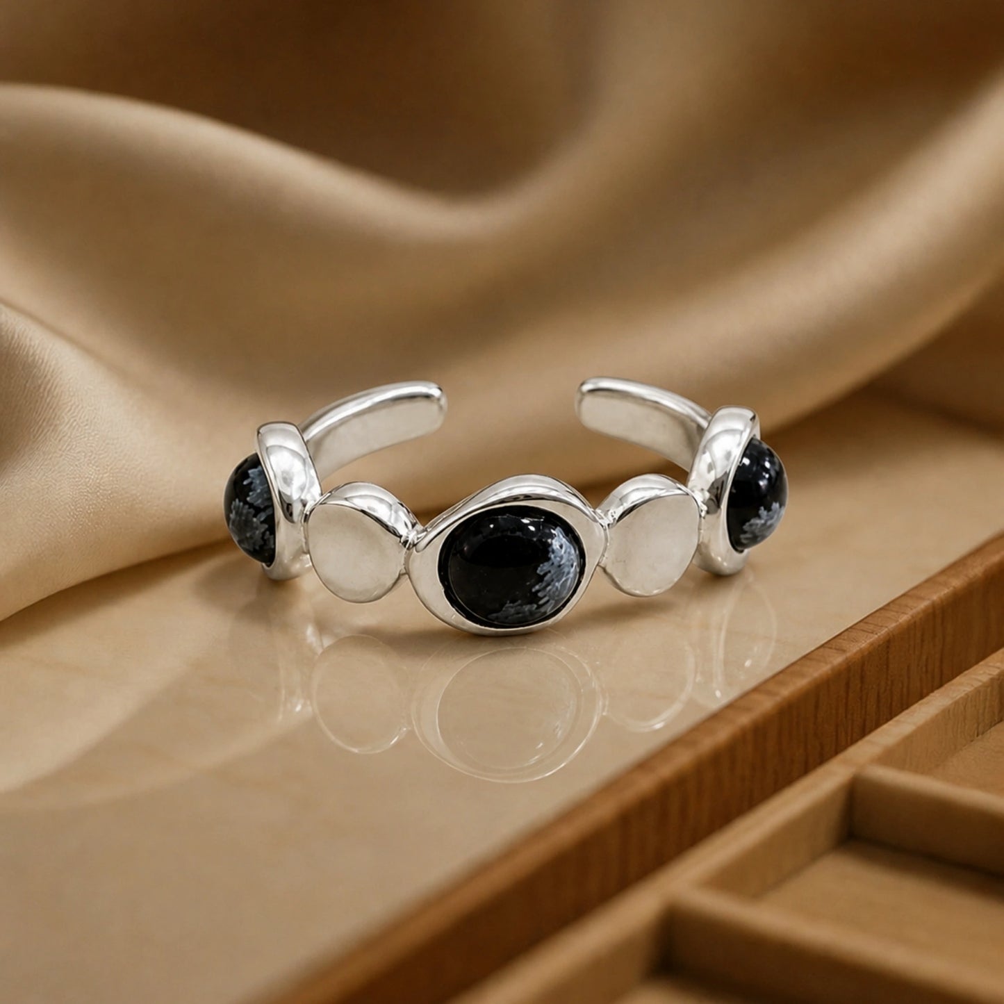 Midnight Pebble Silver Ring image 0