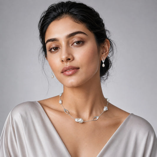 Ethereal Baroque Pearl &amp; Silver Set image 1
