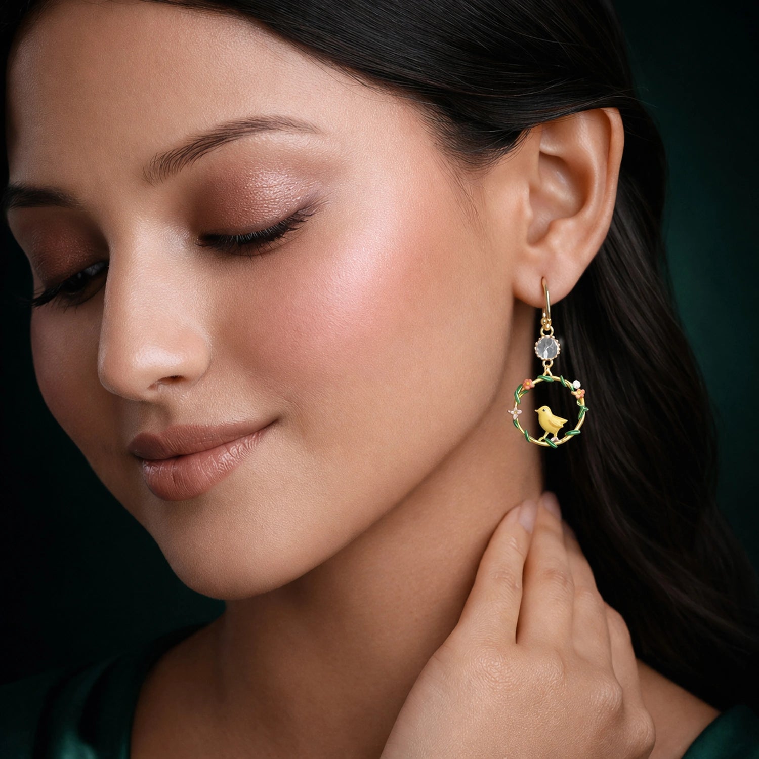 Golden Bird Garden Hoop Earrings image 1