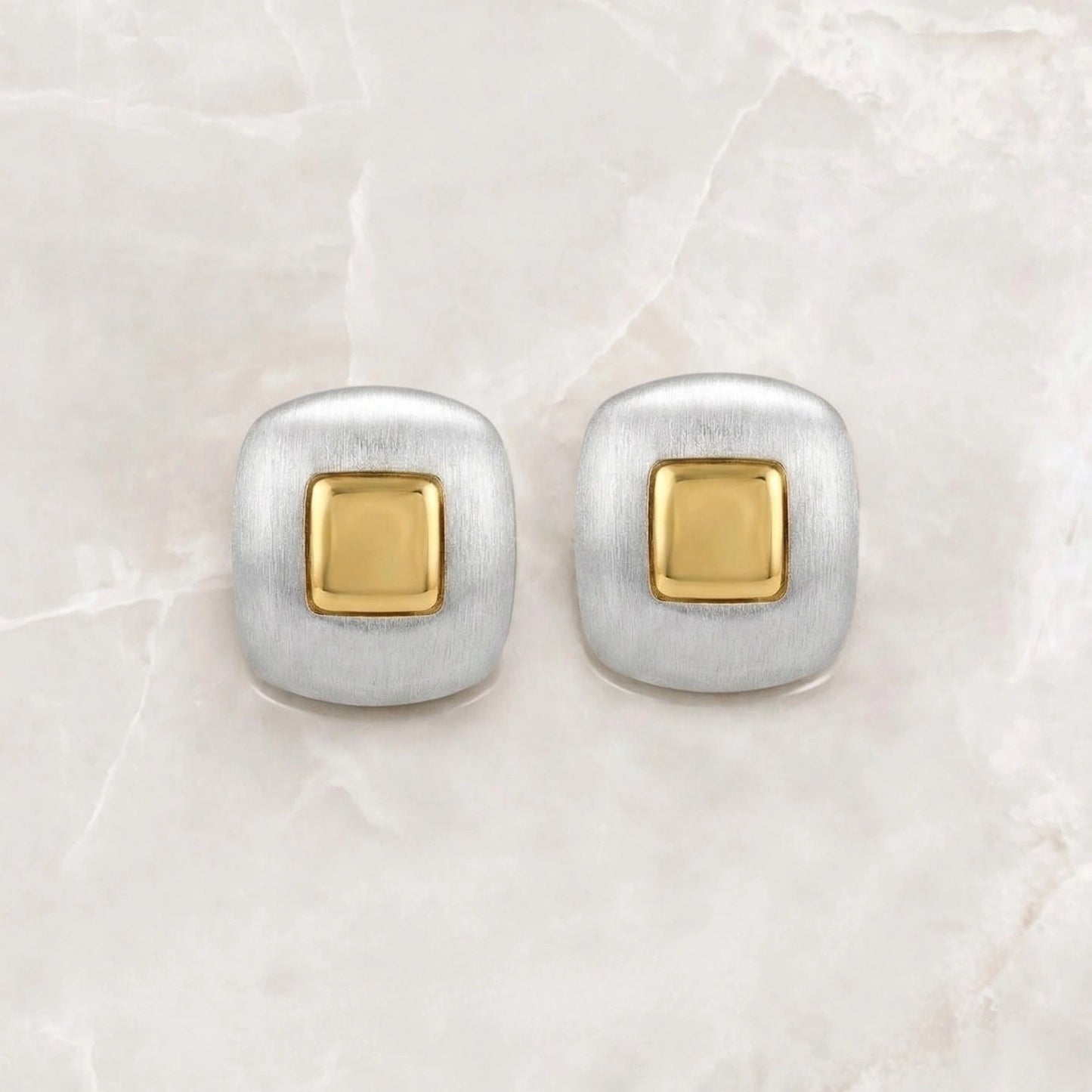 Dual-Tone Square Stud Earrings image 0