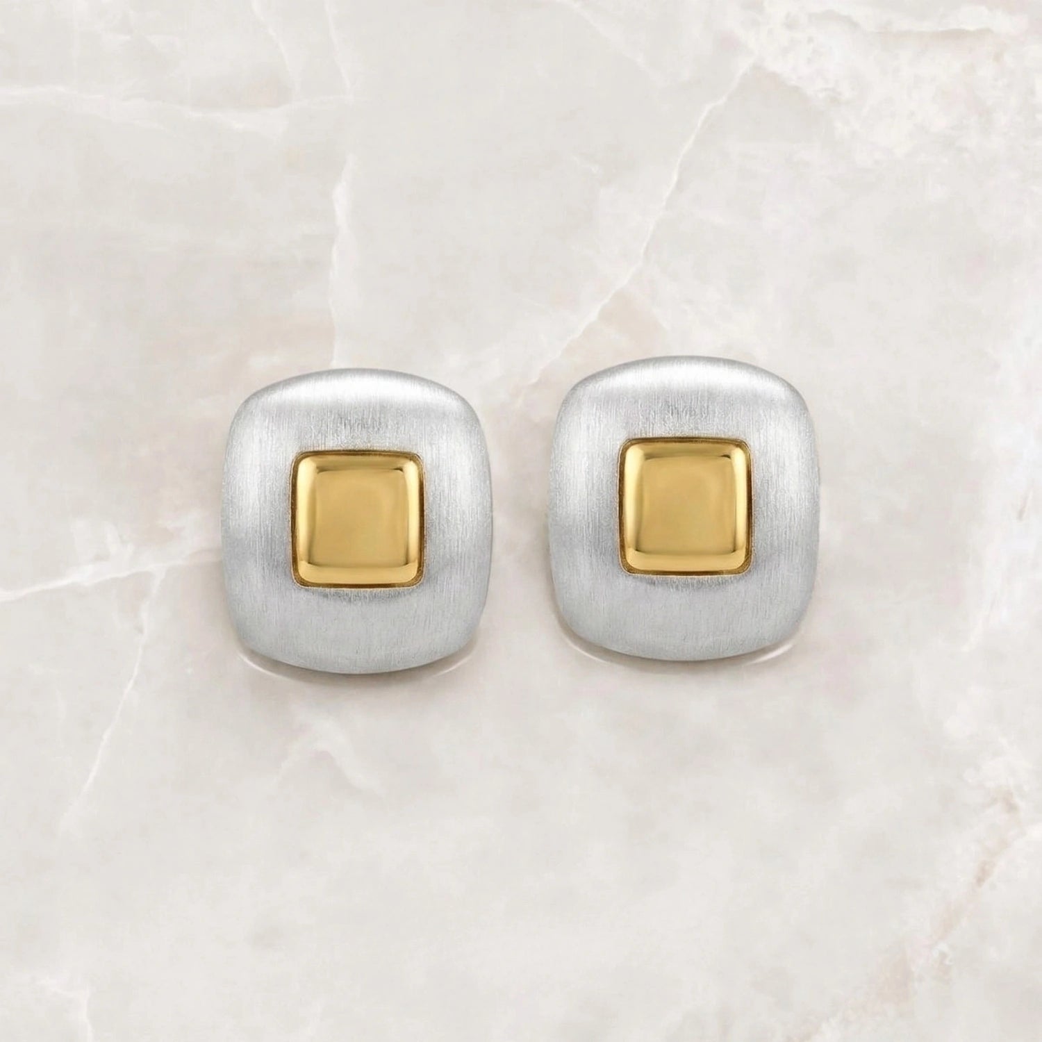 Dual-Tone Square Stud Earrings image 0