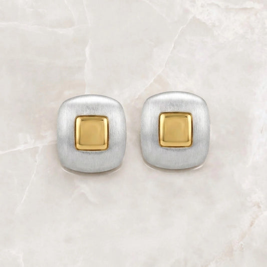 Dual-Tone Square Stud Earrings image 0