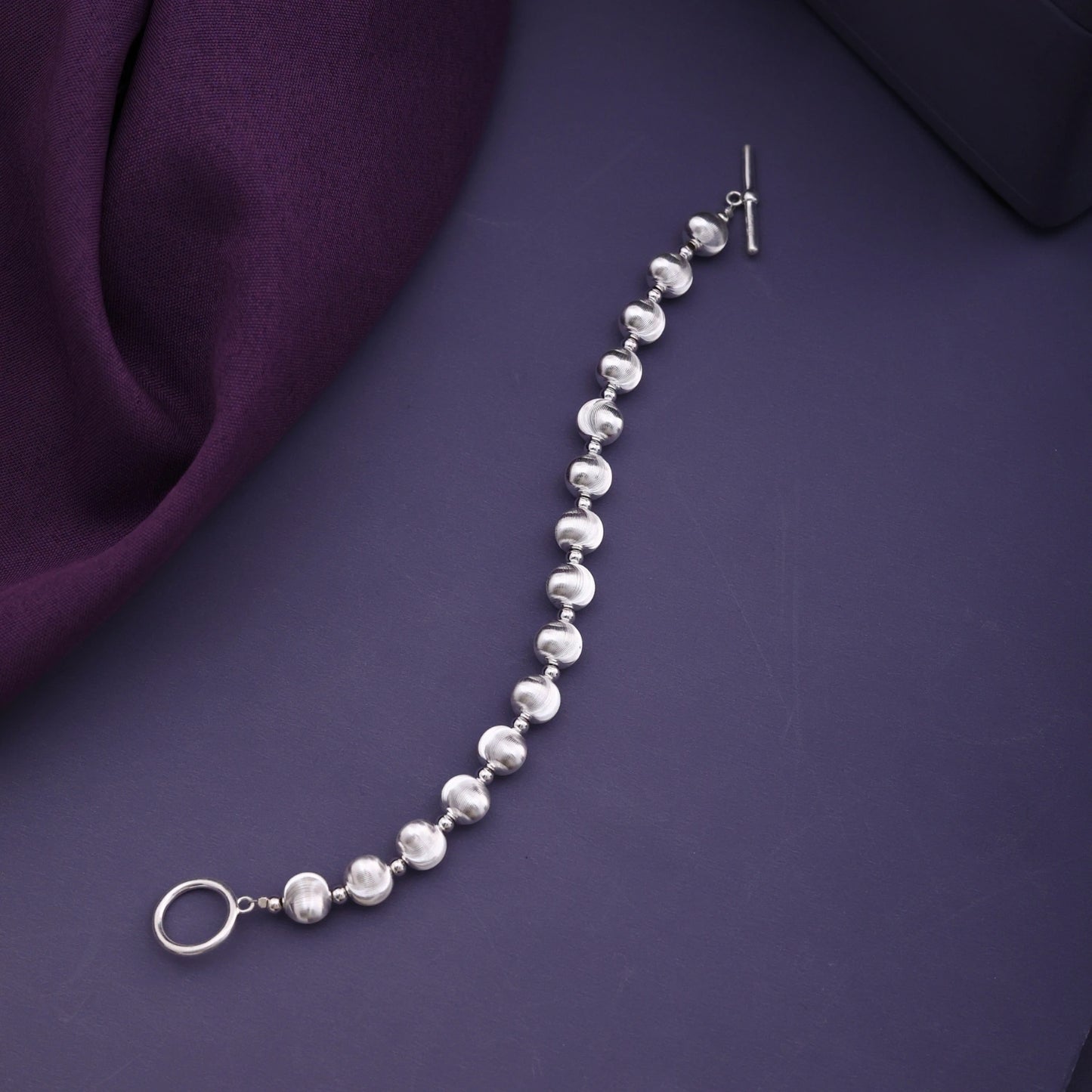 Silver Textured Bead Toggle Bracelet image 0