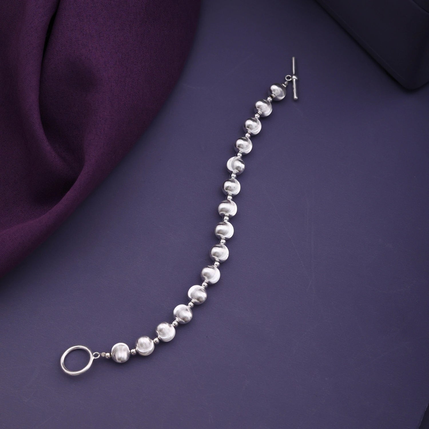 Silver Textured Bead Toggle Bracelet image 0