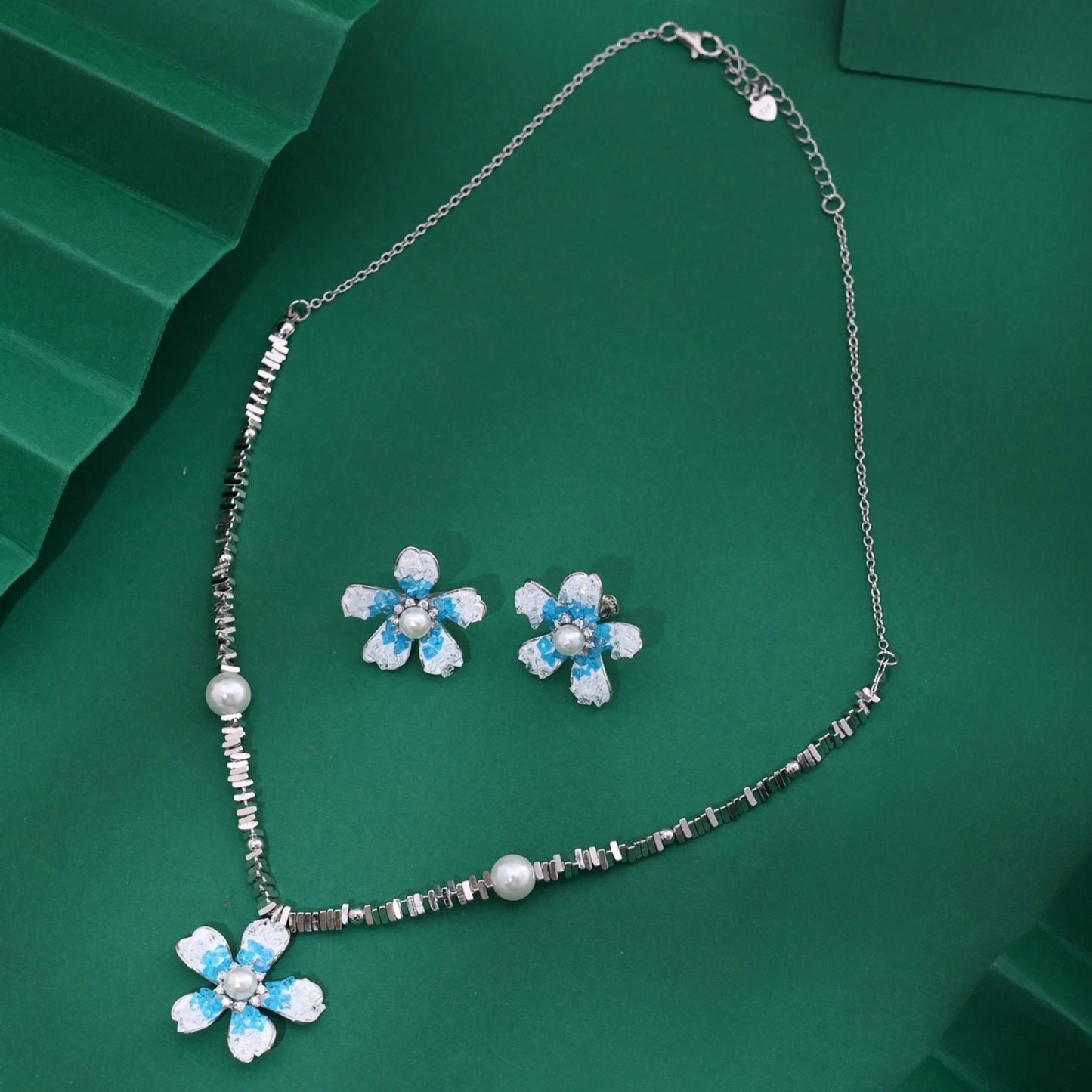 Aqua Bloom Pearl Necklace &amp; Earrings Combo image 0