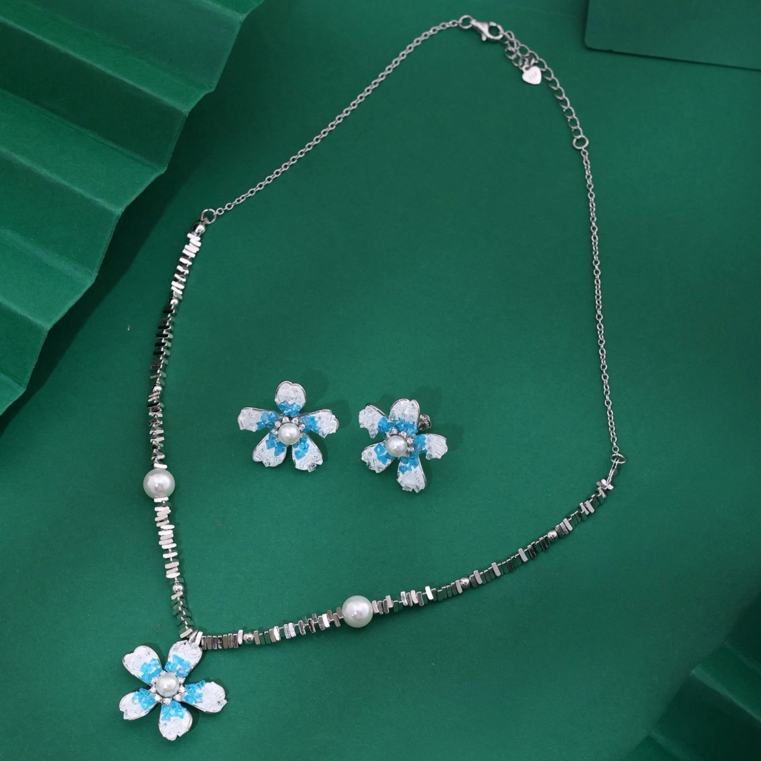 Aqua Bloom Pearl Necklace &amp; Earrings Combo image 0