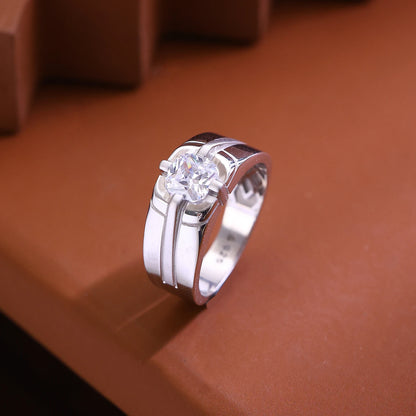 The Alencia Urban Dual-Channel Solitaire Silver Ring image 0
