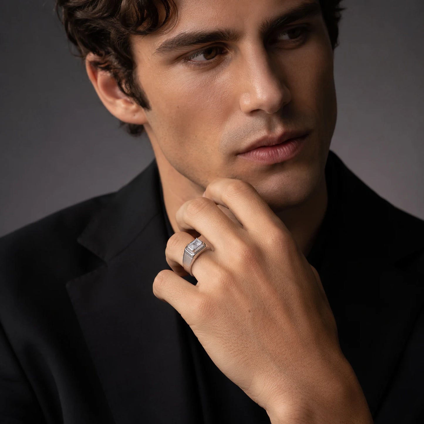 The Alencia Urban Brushed Radiant Solitaire Silver Ring image 1